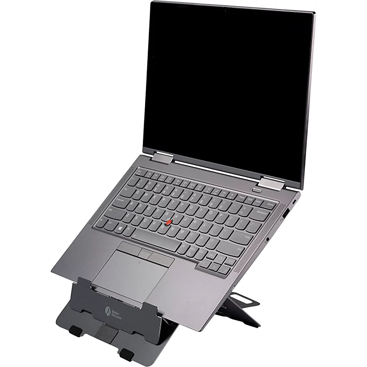Support pour ordinateur portable Bakker Elkhuizen FlexTop 170, pour ordinateurs portables &amp; tablettes jusqu'à 16', ergonomique, L 206 x P 277 x H 6,5 mm, aluminium, gris foncé mat