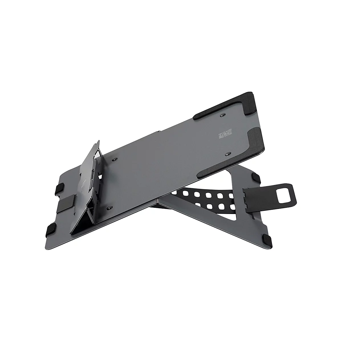 Support pour ordinateur portable Bakker Elkhuizen FlexTop 170, pour ordinateurs portables &amp; tablettes jusqu'à 16', ergonomique, L 206 x P 277 x H 6,5 mm, aluminium, gris foncé mat