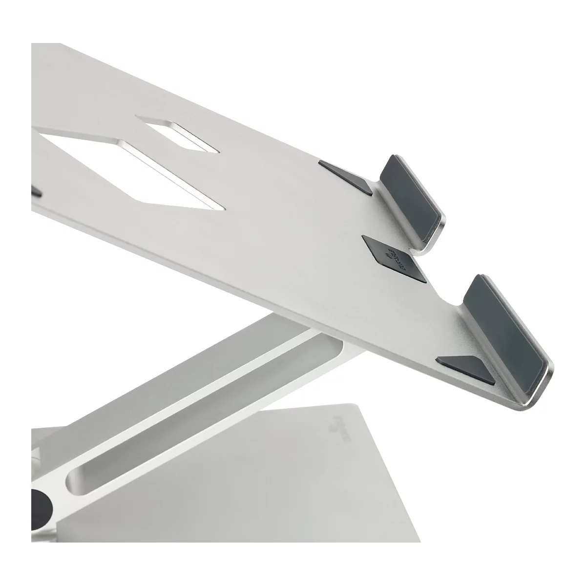 Support pour ordinateur portable Durable Stand Rise, pour ordinateurs portables jusqu'à 17', supports en caoutchouc, réglage manuel, avec poignée encastrée, aluminium