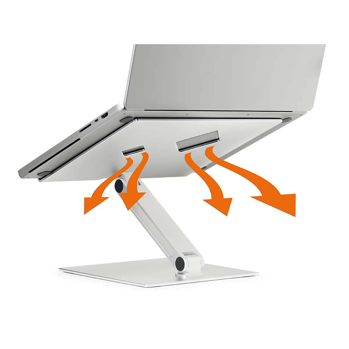 Support pour ordinateur portable Durable Stand Rise, pour ordinateurs portables jusqu'à 17', supports en caoutchouc, réglage manuel, avec poignée encastrée, aluminium