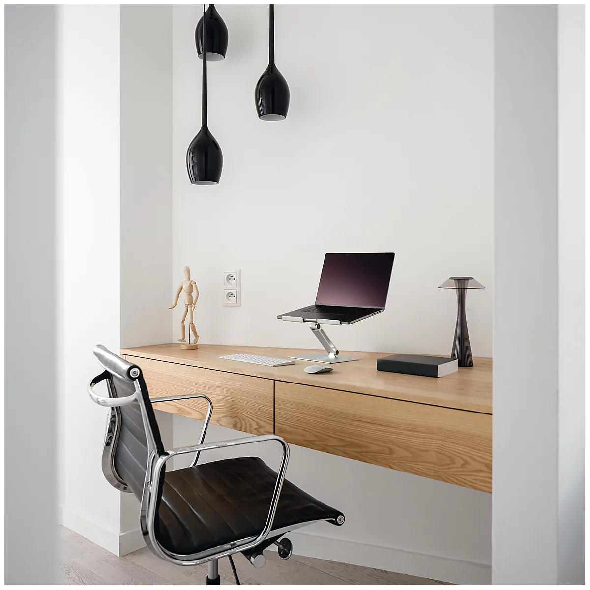 Support pour ordinateur portable Durable Stand Rise, pour ordinateurs portables jusqu'à 17', supports en caoutchouc, réglage manuel, avec poignée encastrée, aluminium