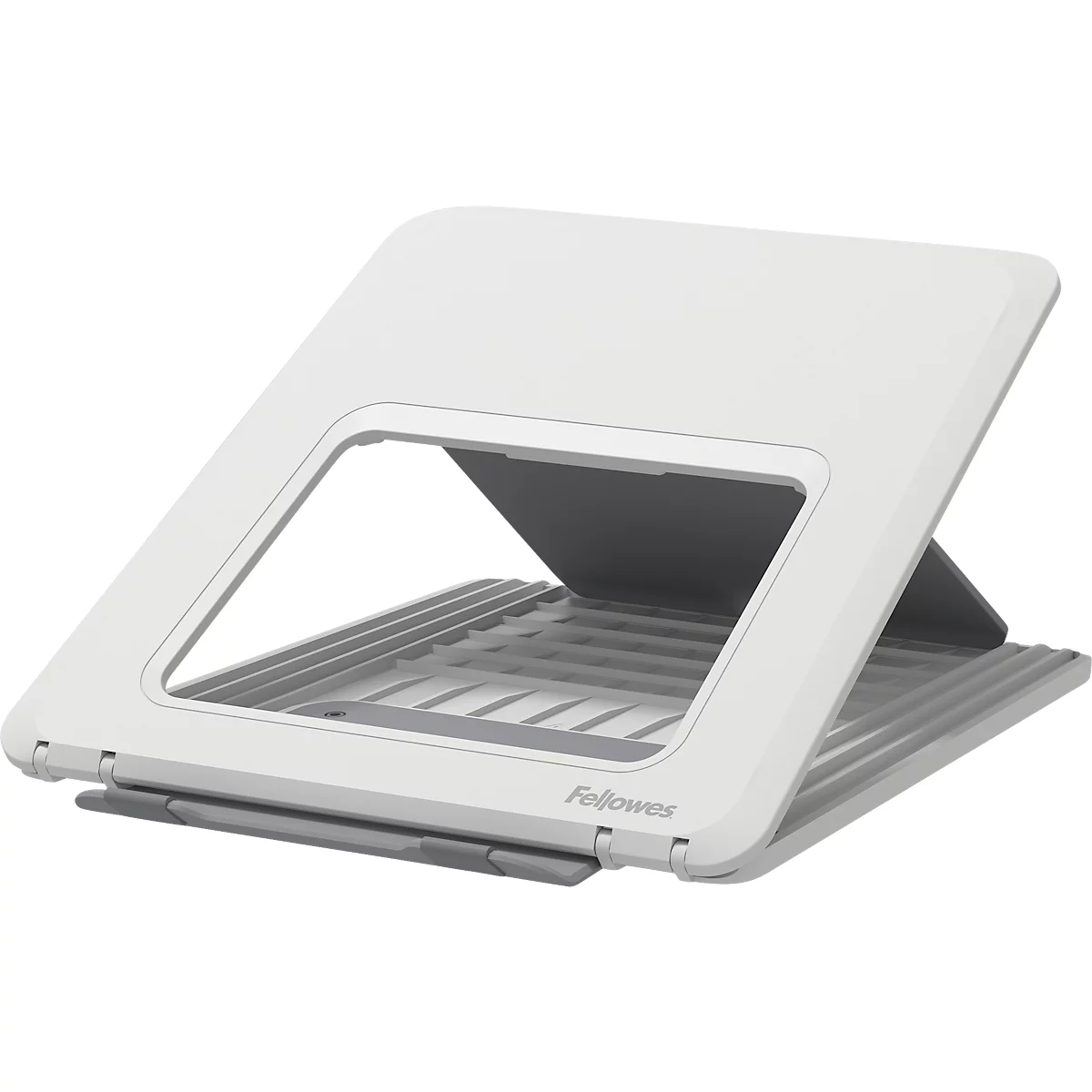 Support pour ordinateur portable Fellowes Breyta™, pour 1 ordinateur portable jusqu'à 15' &amp; jusqu'à 5 kg, réglable en hauteur, pliable, L 235 x P 268 x H 14 mm, 100 % plastique recyclé, blanc