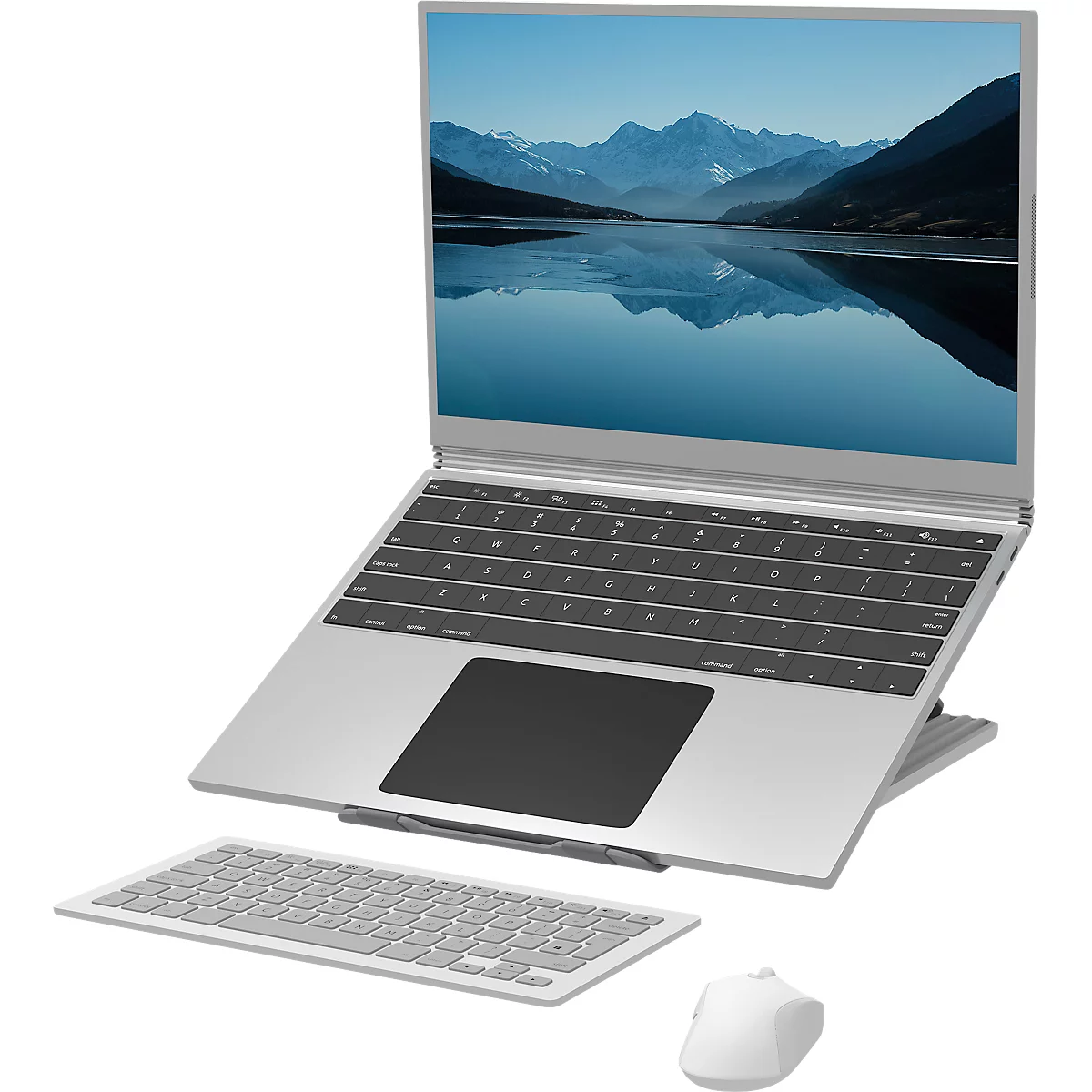 Support pour ordinateur portable Fellowes Breyta™, pour 1 ordinateur portable jusqu'à 15' &amp; jusqu'à 5 kg, réglable en hauteur, pliable, L 235 x P 268 x H 14 mm, 100 % plastique recyclé, blanc