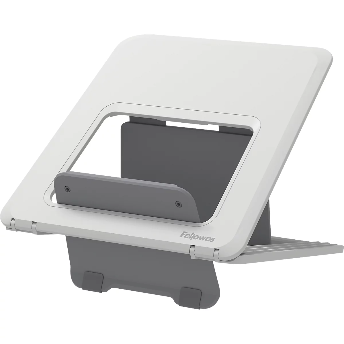 Support pour ordinateur portable Fellowes Breyta™, pour 1 ordinateur portable jusqu'à 15' &amp; jusqu'à 5 kg, réglable en hauteur, pliable, L 235 x P 268 x H 14 mm, 100 % plastique recyclé, blanc