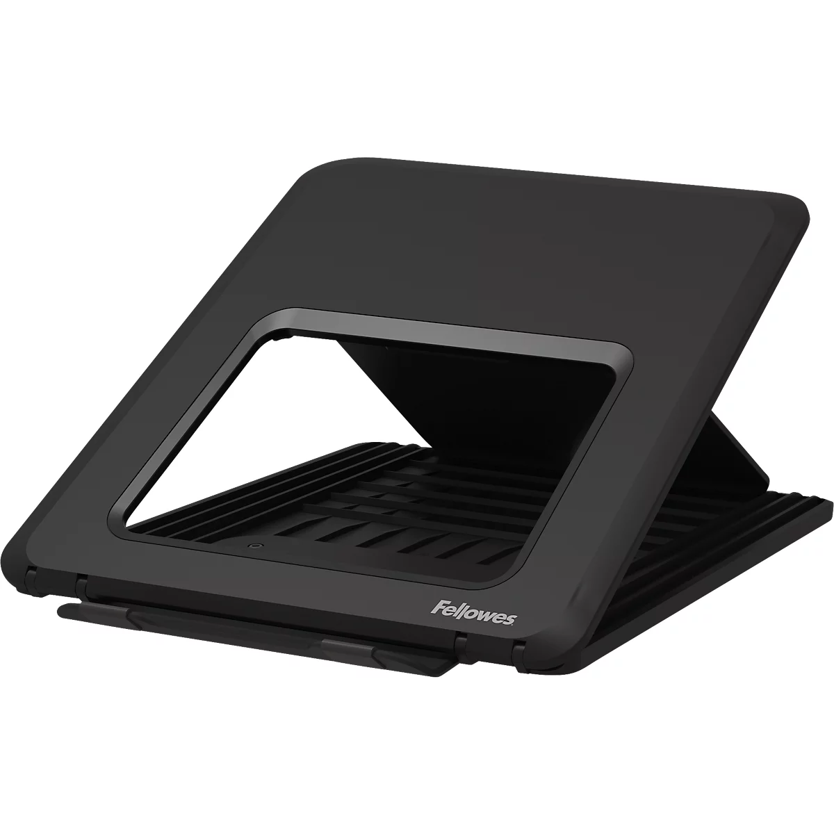Support pour ordinateur portable Fellowes Breyta™, pour 1 ordinateur portable jusqu'à 15" &amp; jusqu'à 5 kg, réglable en hauteur, pliable, L 235 x P 268 x H 14 mm, 100 % plastique recyclé, noir
