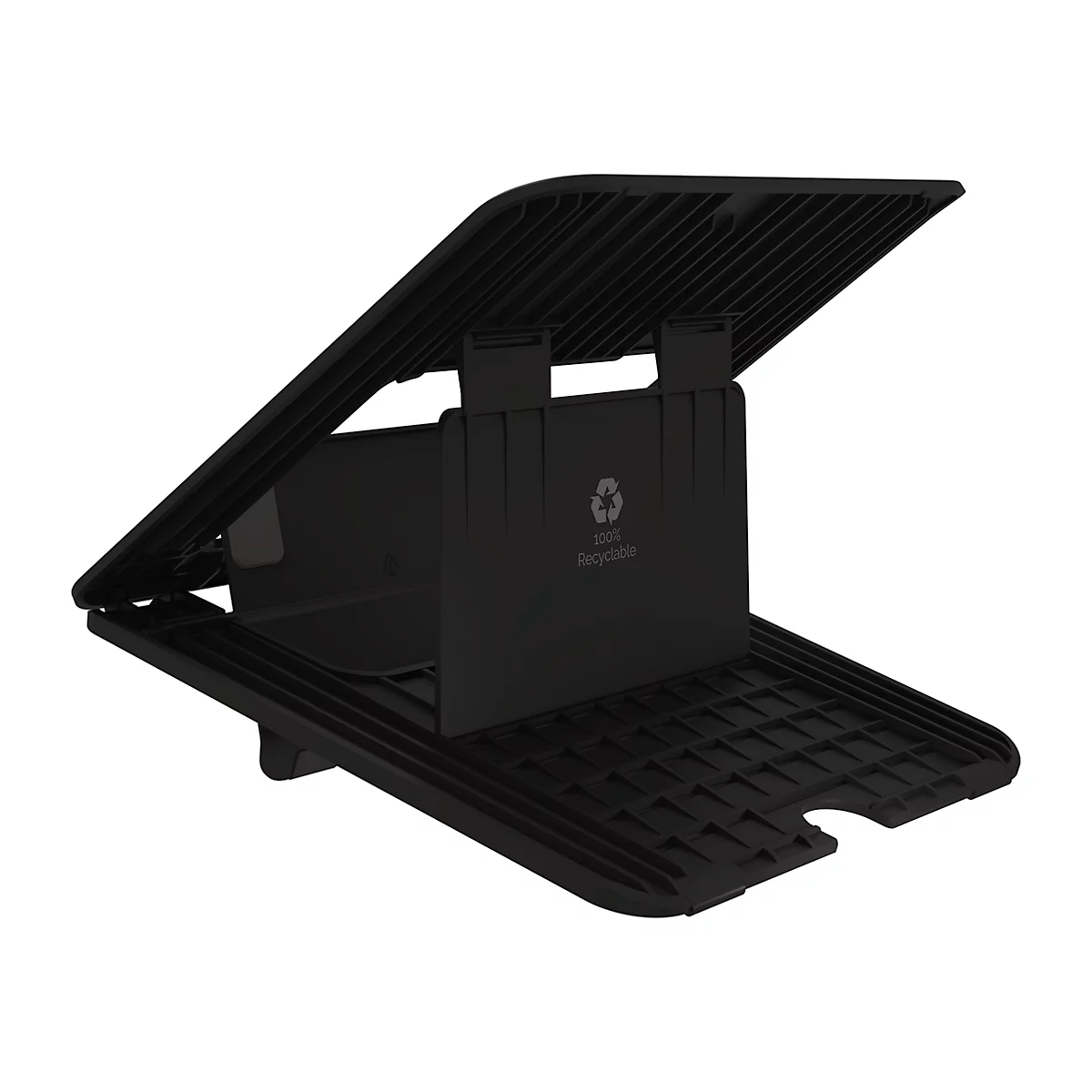 Support pour ordinateur portable Fellowes Breyta™, pour 1 ordinateur portable jusqu'à 15" &amp; jusqu'à 5 kg, réglable en hauteur, pliable, L 235 x P 268 x H 14 mm, 100 % plastique recyclé, noir