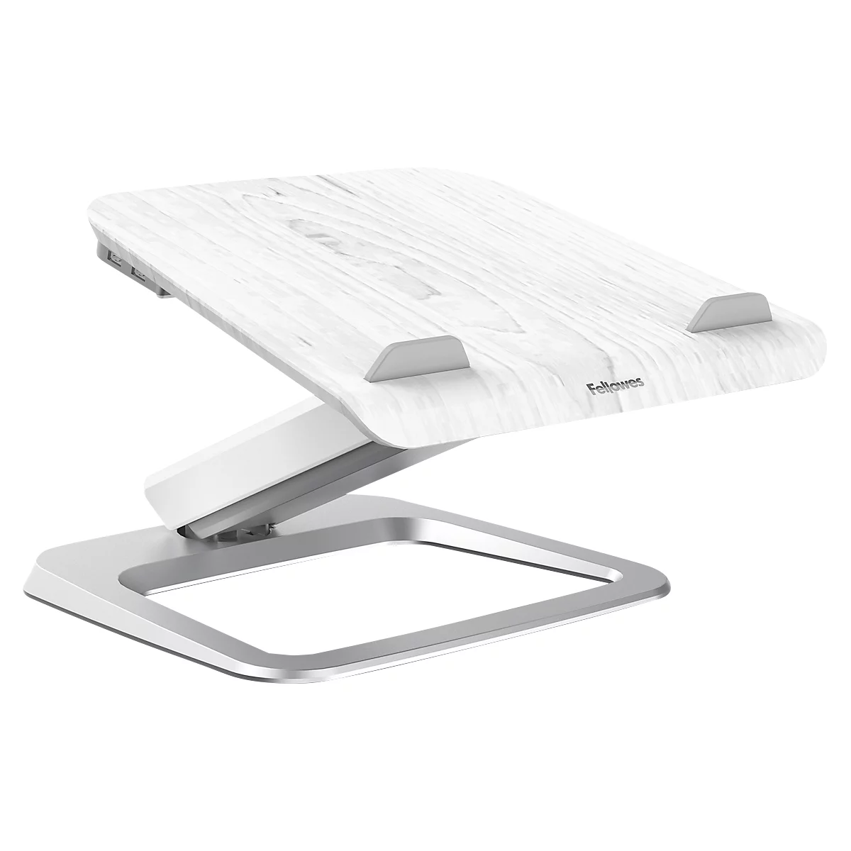 Support pour ordinateur portable Fellowes Hana™, jusqu'à 17 pouces et 4,5 kg, réglable en angle et en hauteur, orientable à 90°, ports USB, blanc