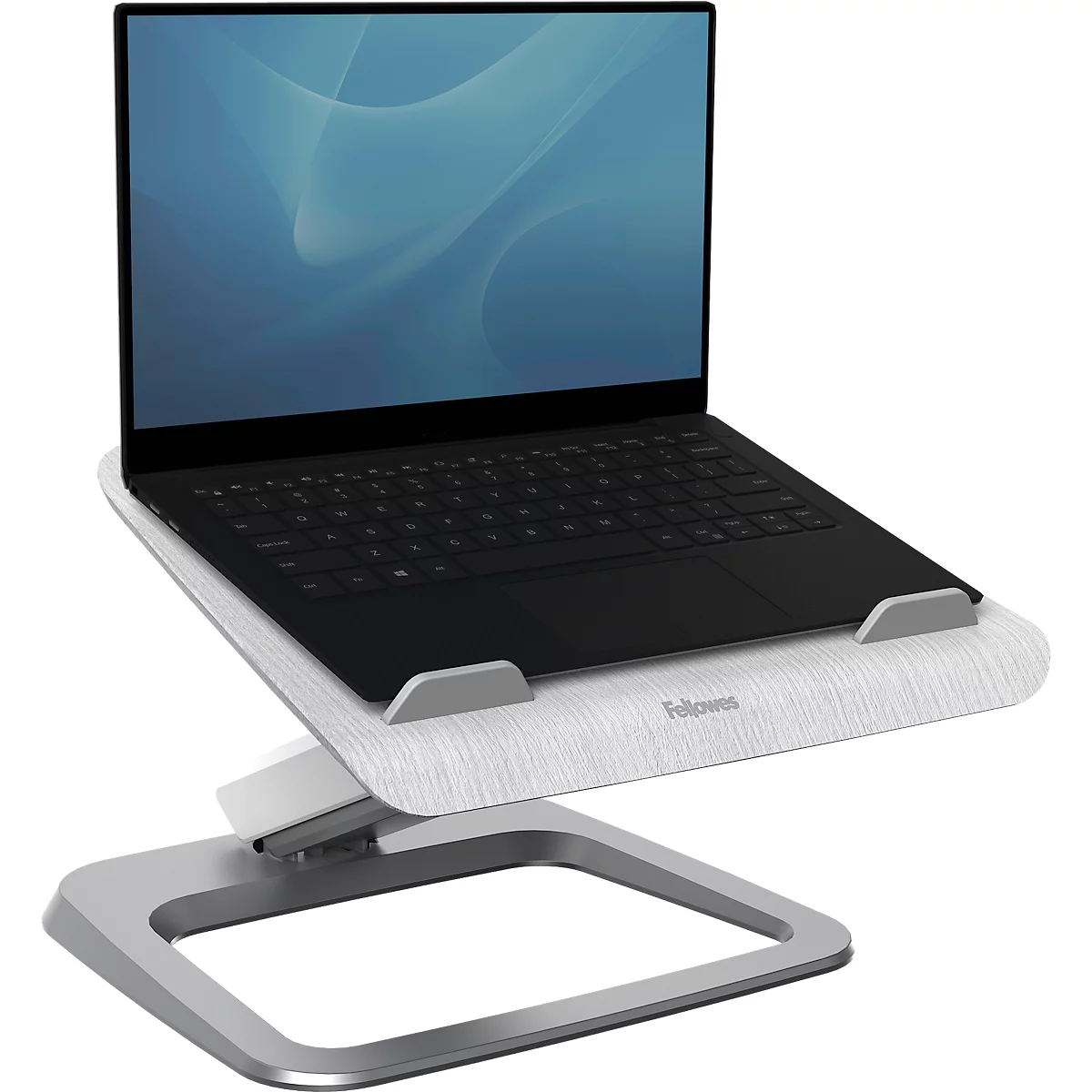 Support pour ordinateur portable Fellowes Hana™, jusqu'à 17 pouces et 4,5 kg, réglable en angle et en hauteur, orientable à 90°, ports USB, blanc