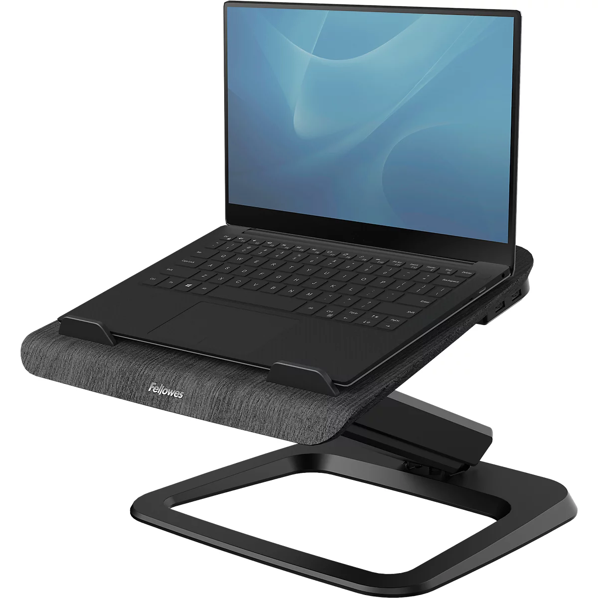 Support pour ordinateur portable Fellowes Hana™, jusqu'à 17 pouces et 4,5 kg, réglable en angle et en hauteur, orientable à 90°, ports USB, noir