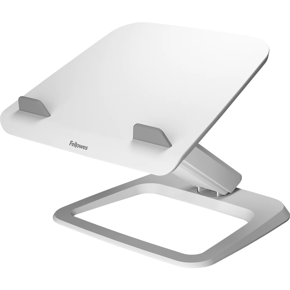 Support pour ordinateur portable Fellowes Hana™ LT, pour 1 ordinateur portable jusqu'à 19" &amp; jusqu'à 4,5 kg, réglable en hauteur/rotatif, gestion des câbles, L 342 x P 396 x H 102 mm, blanc