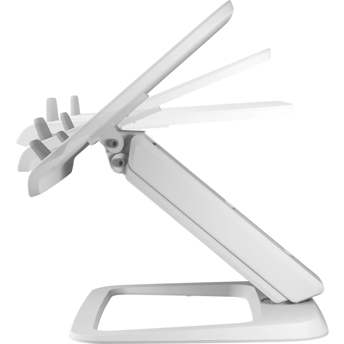 Support pour ordinateur portable Fellowes Hana™ LT, pour 1 ordinateur portable jusqu'à 19" &amp; jusqu'à 4,5 kg, réglable en hauteur/rotatif, gestion des câbles, L 342 x P 396 x H 102 mm, blanc