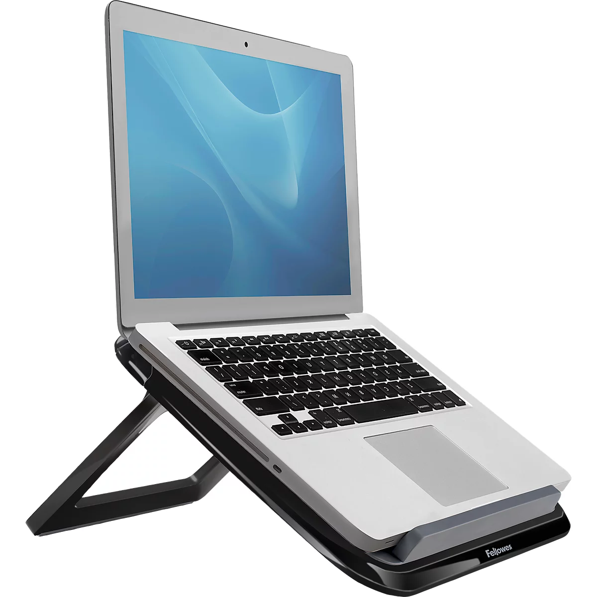 Support pour ordinateur portable Fellowes I-Spire™ Quick Lift, pour ordinateurs portables jusqu'à 17″ et jusqu'à 4,5 kg, réglage manuel de la hauteur et de l'angle en 7 étapes, pliable, noir.