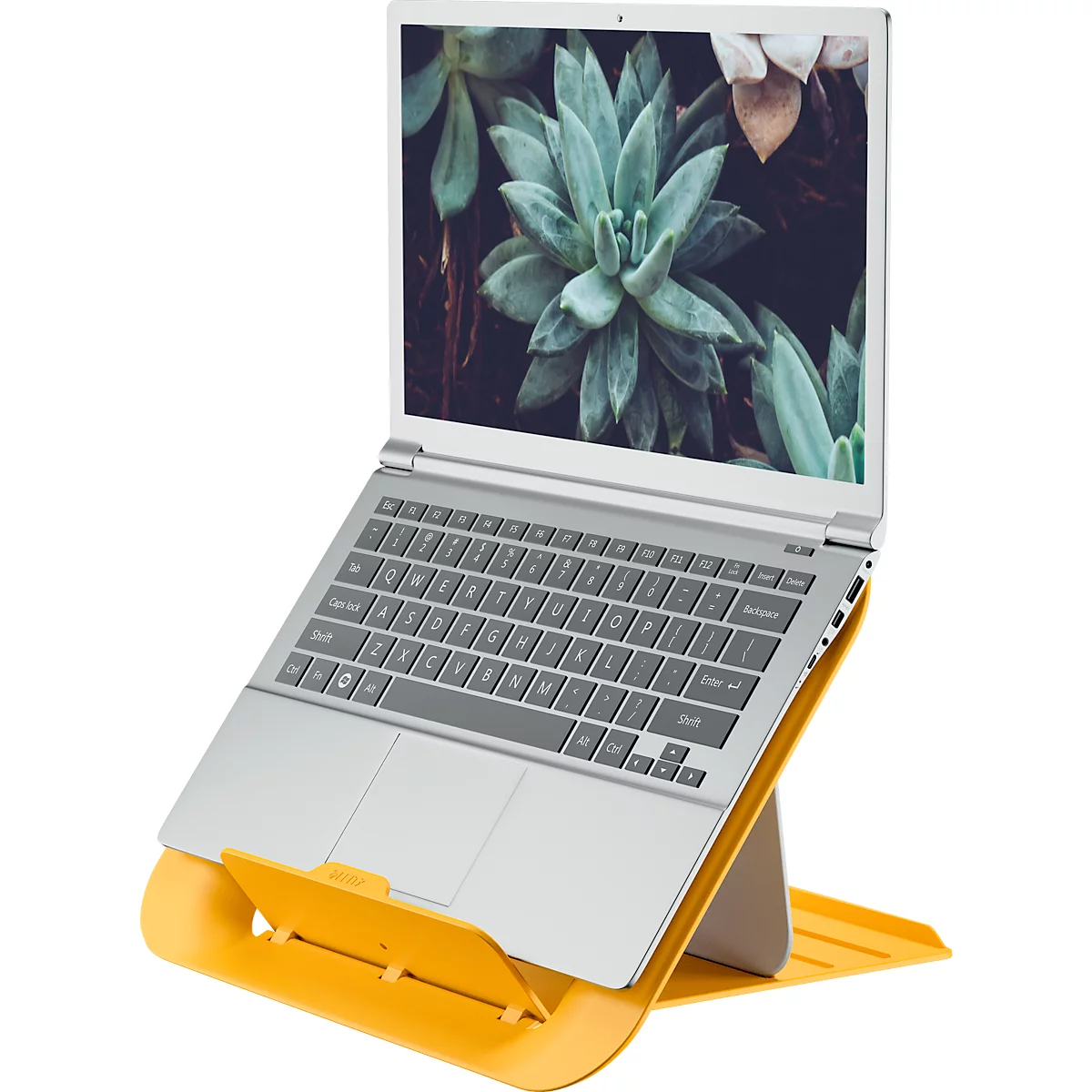 Support pour ordinateur portable Leitz Ergo Cosy, pour ordinateurs portables de 13' à 17', réglable en hauteur, pliable, L 312 x P 247 x H 50 mm, jaune