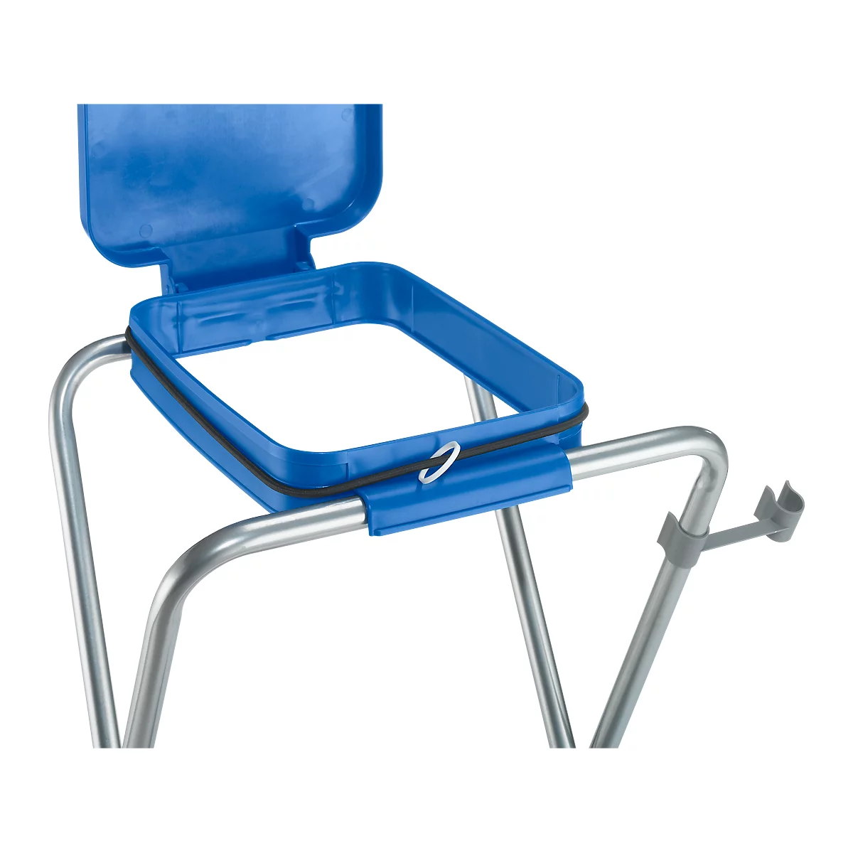 Support pour sac poubelle de 70 litres, avec couvercle bleu 