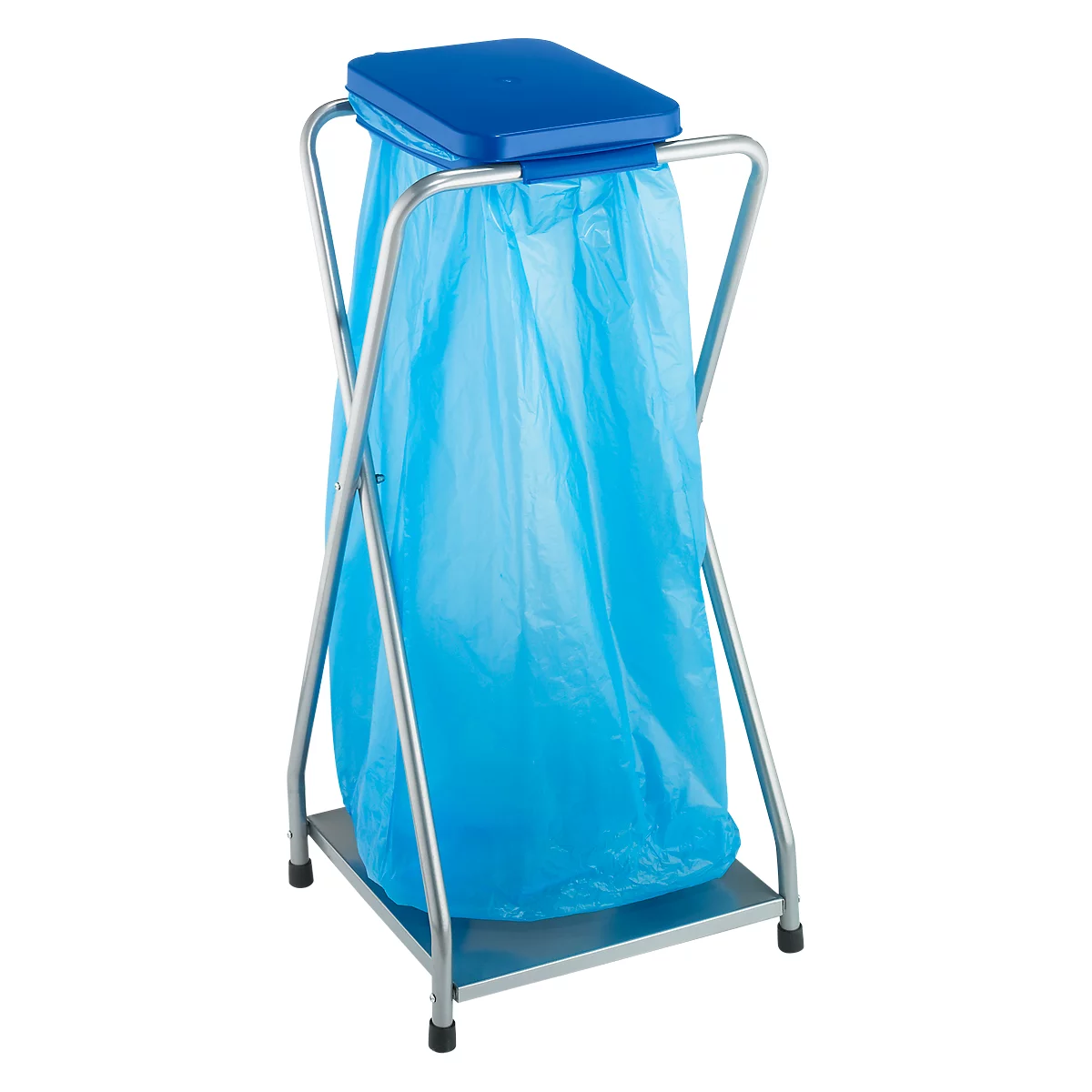 Support pour sac poubelle de 70 litres, avec couvercle bleu 