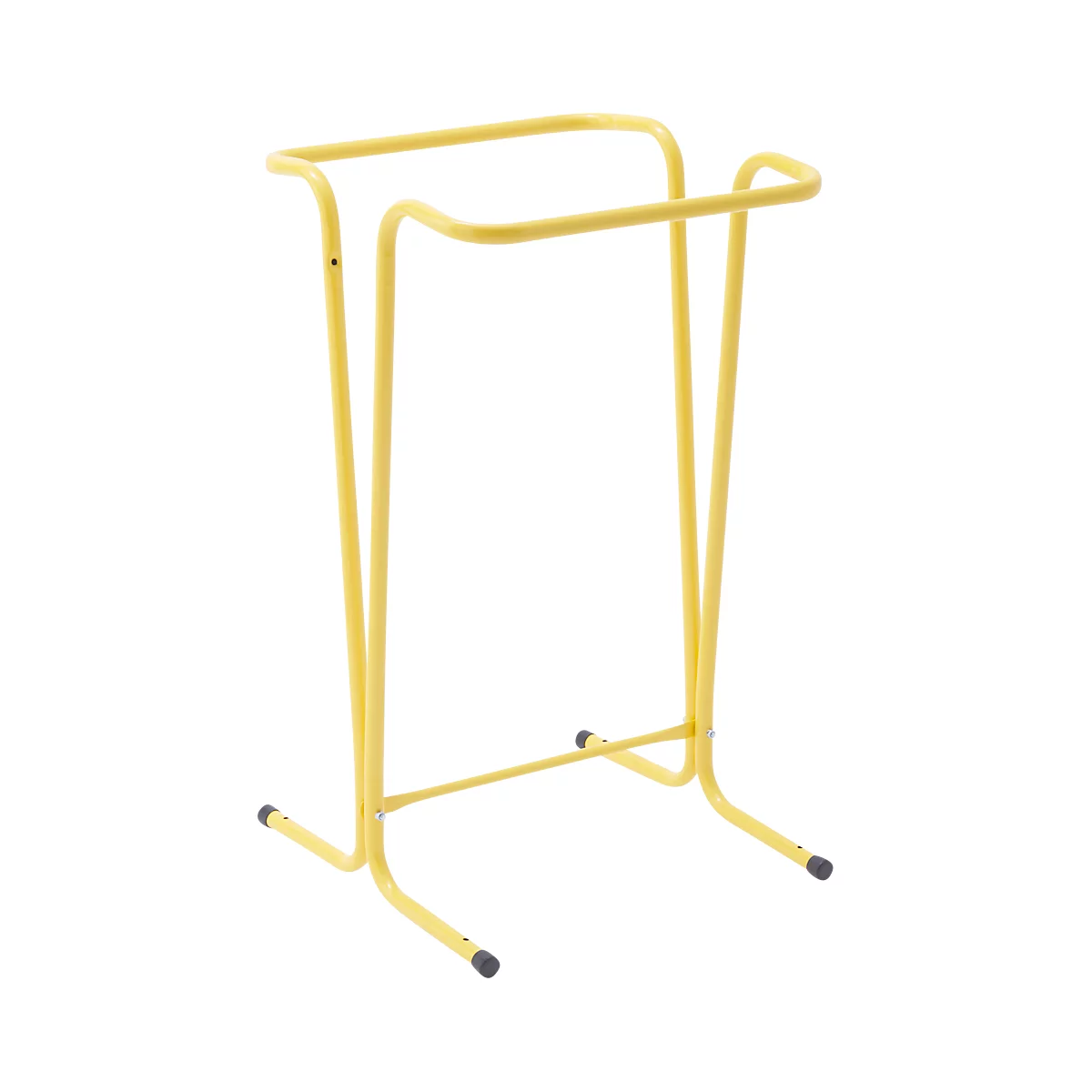 Porte-serviettes en métal jaune, design minimaliste, autoportant.