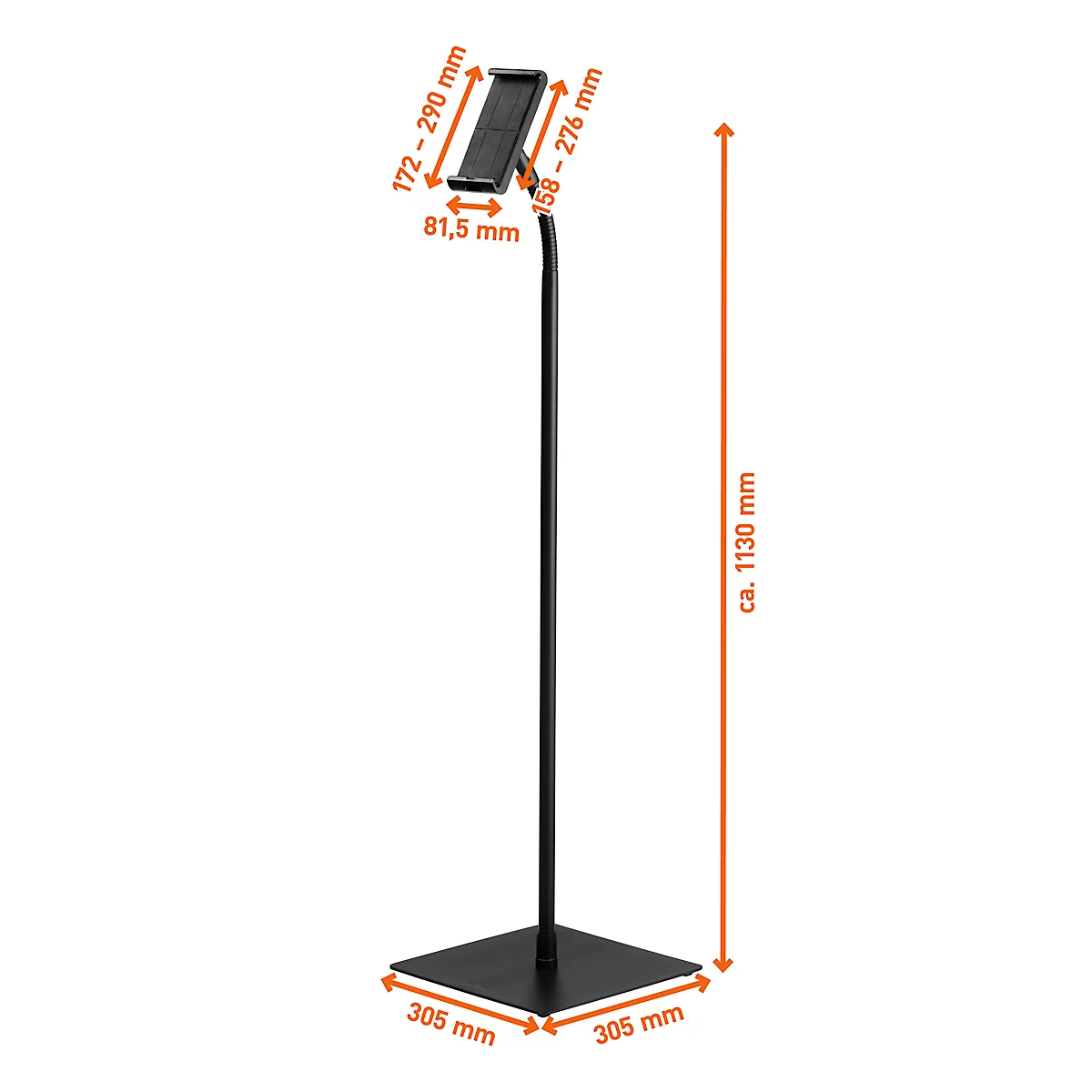 Support pour tablette Durable TOUGH FLOOR, pour 1 tablette de 7 à 13', support au sol, pivotant à 360°, guide-câble, antivol, noir