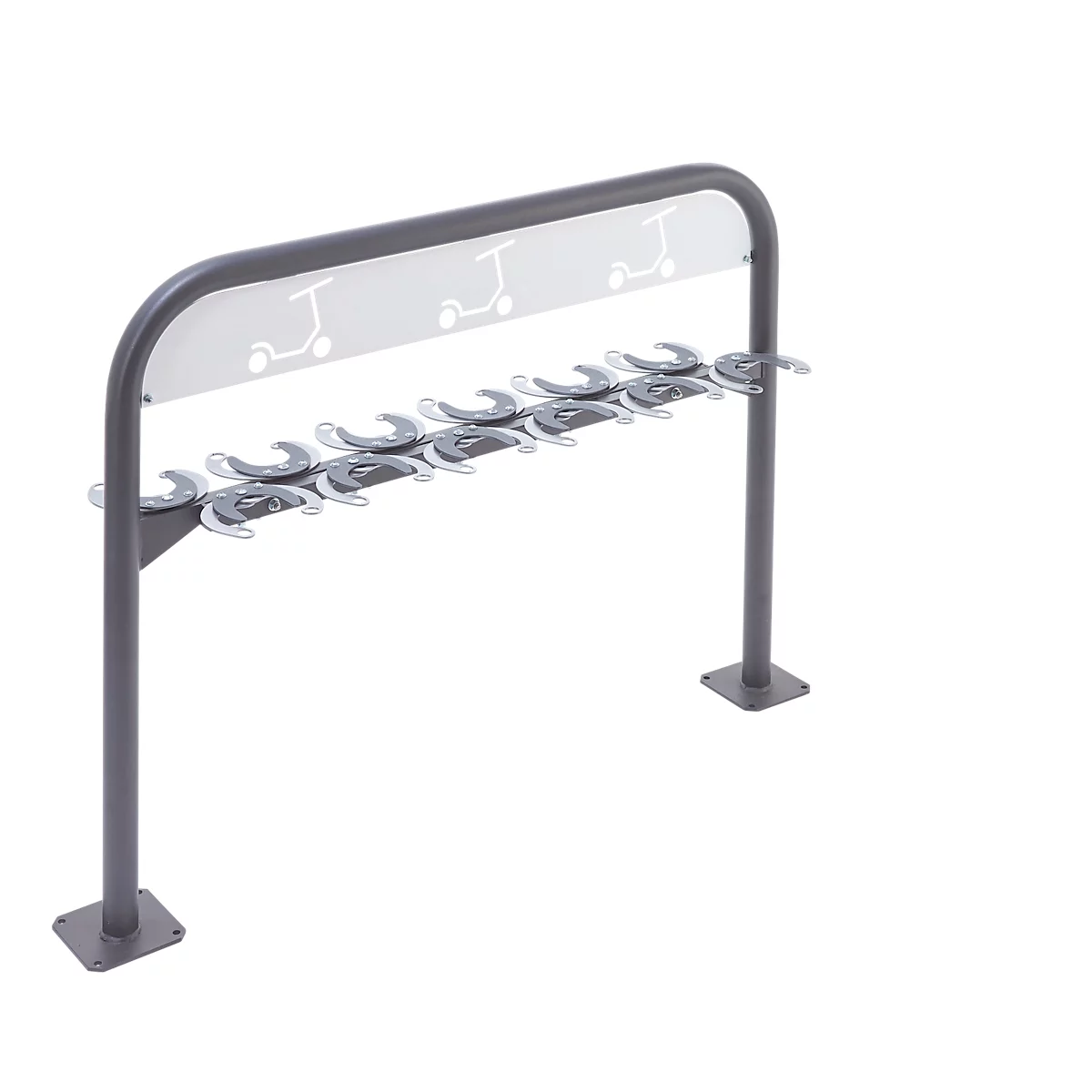 Support pour trottinettes - acier thermolaqué - bilatéral - 12 places - protection antivol - noir anthracite