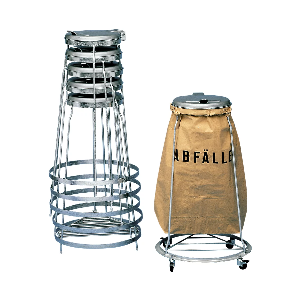 Support solide pour sacs poubelle MSTS120 - acier galvanisé - pour sacs poubelle de 120 litres - mobile- avecroulettes