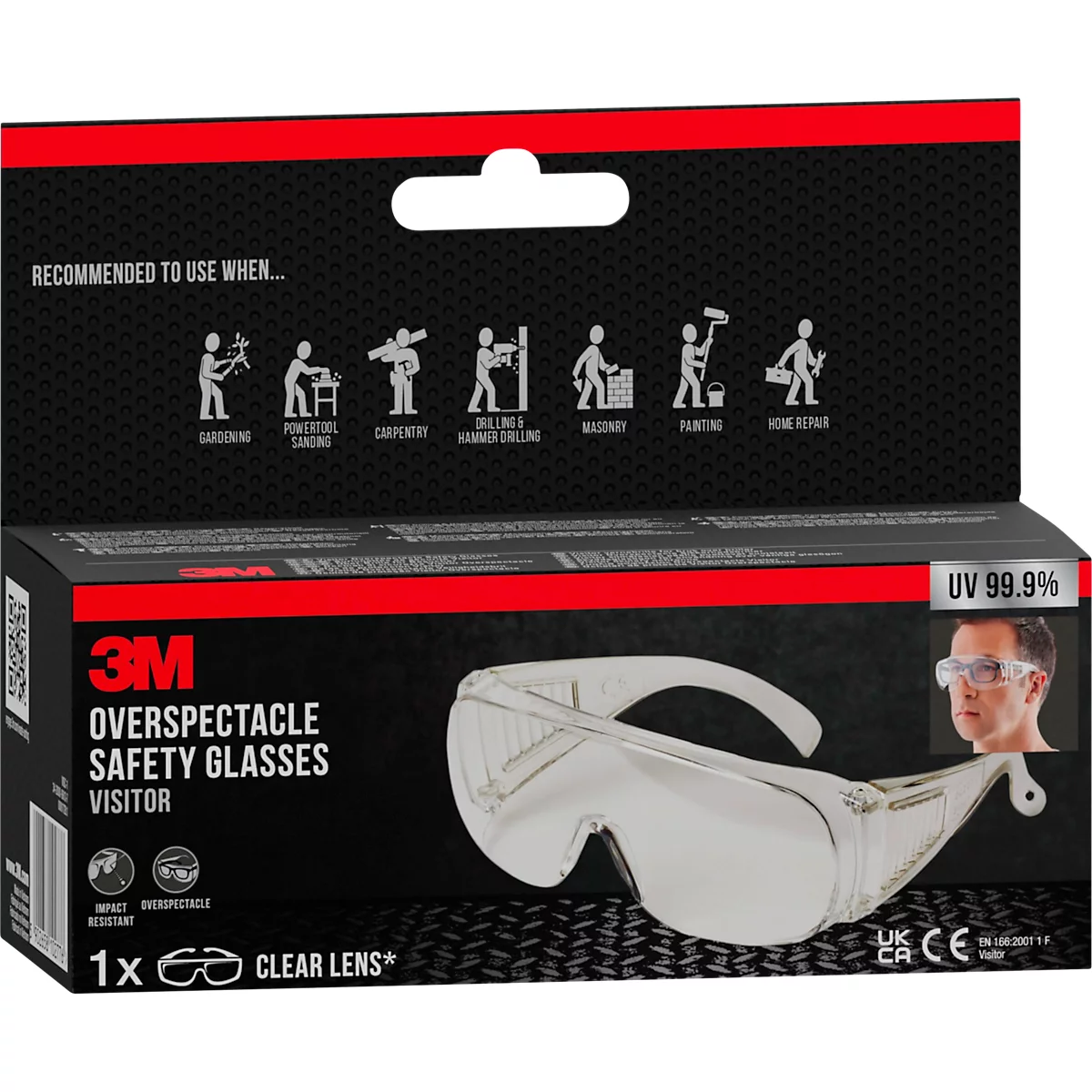 Sur-lunettes 3M Visitor, EN 166:2001, résistantes aux UVA/UVB/UVC, protection latérale, verre en polycarbonate, transparent