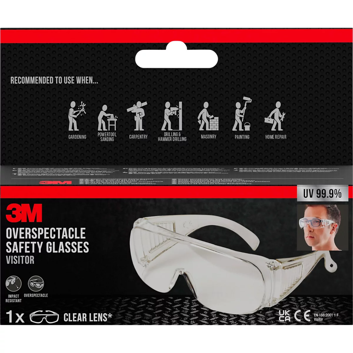 Sur-lunettes 3M Visitor, EN 166:2001, résistantes aux UVA/UVB/UVC, protection latérale, verre en polycarbonate, transparent