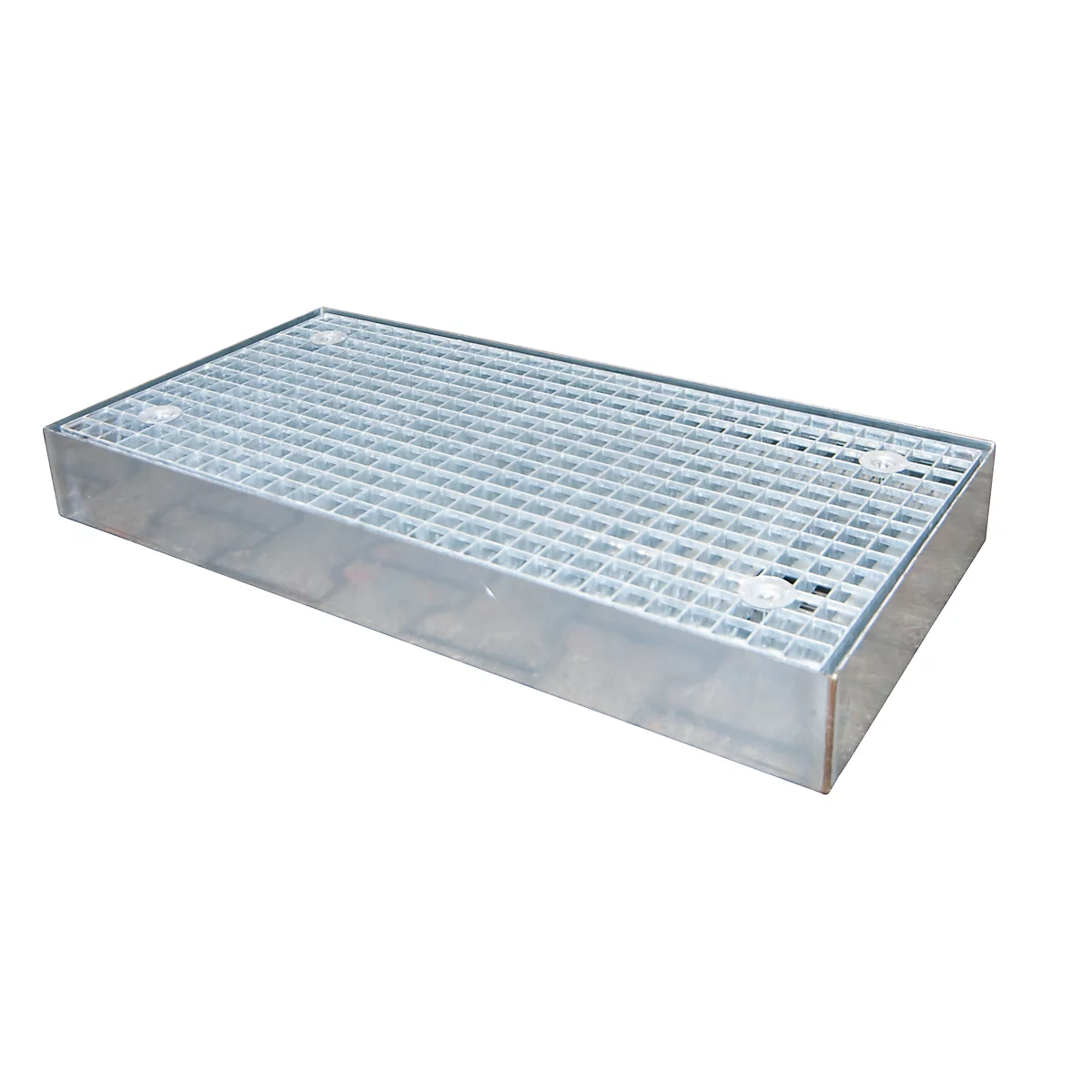 Metal tray with grid. Angular shape. On light background.
