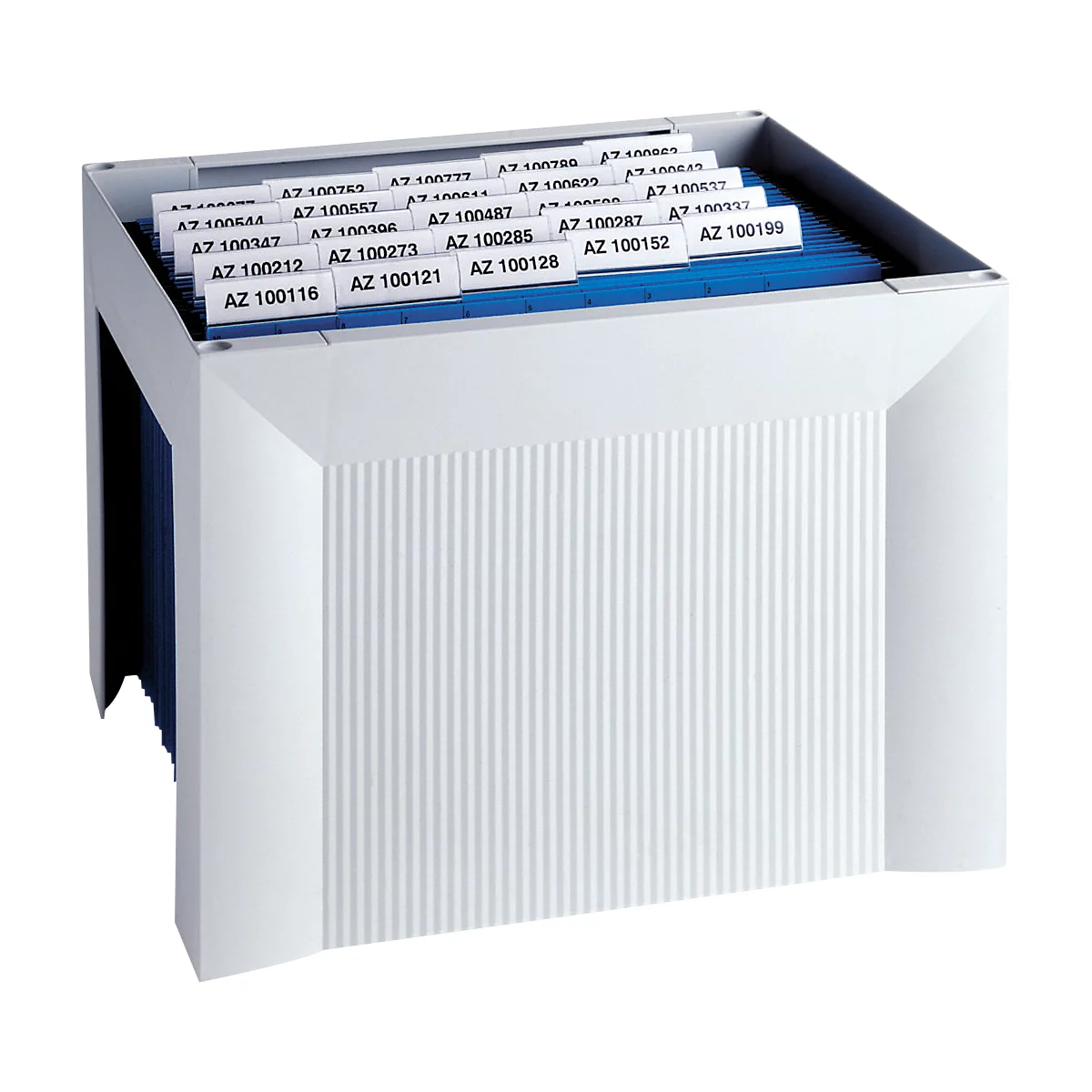 White card index with labeled index cards.
