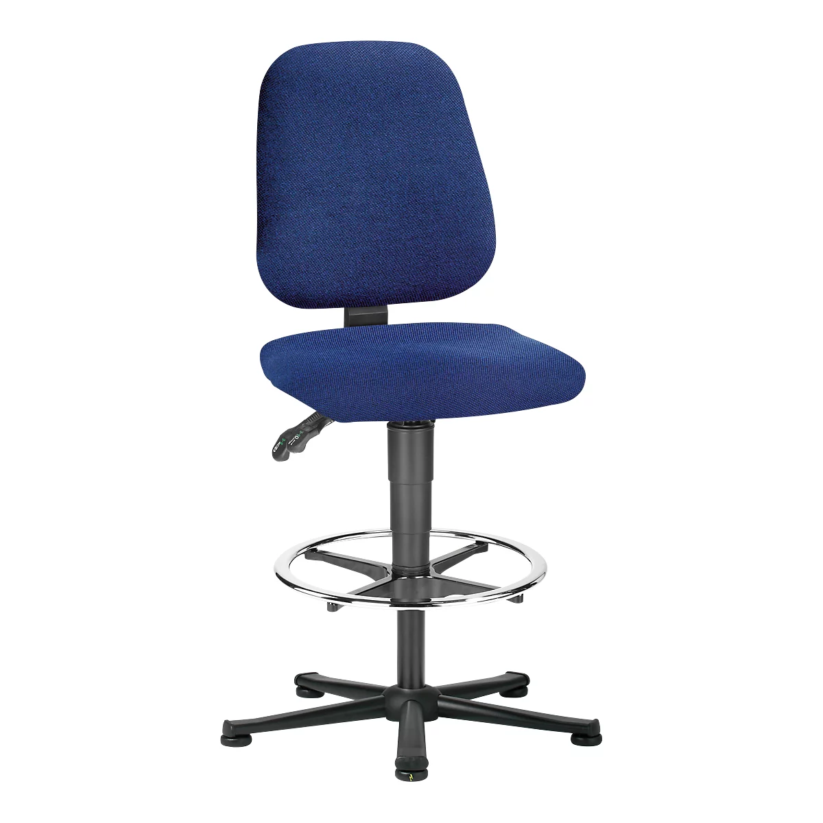 Blue adjustable office chair, with footrest.