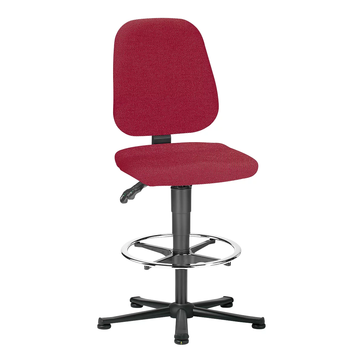A red office chair with a high back and footrest.
