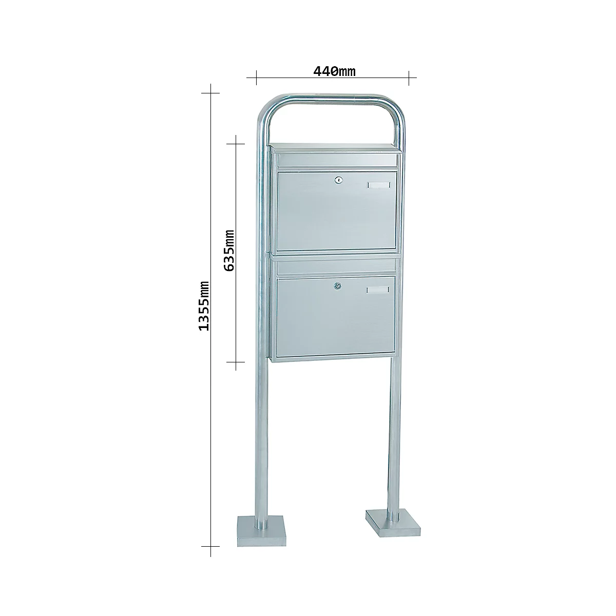 Système de boîtes aux lettres Rottner, avec 2 boîtes aux lettres, sans support, H 635 x L 440 x P 125 mm, acier inoxydable