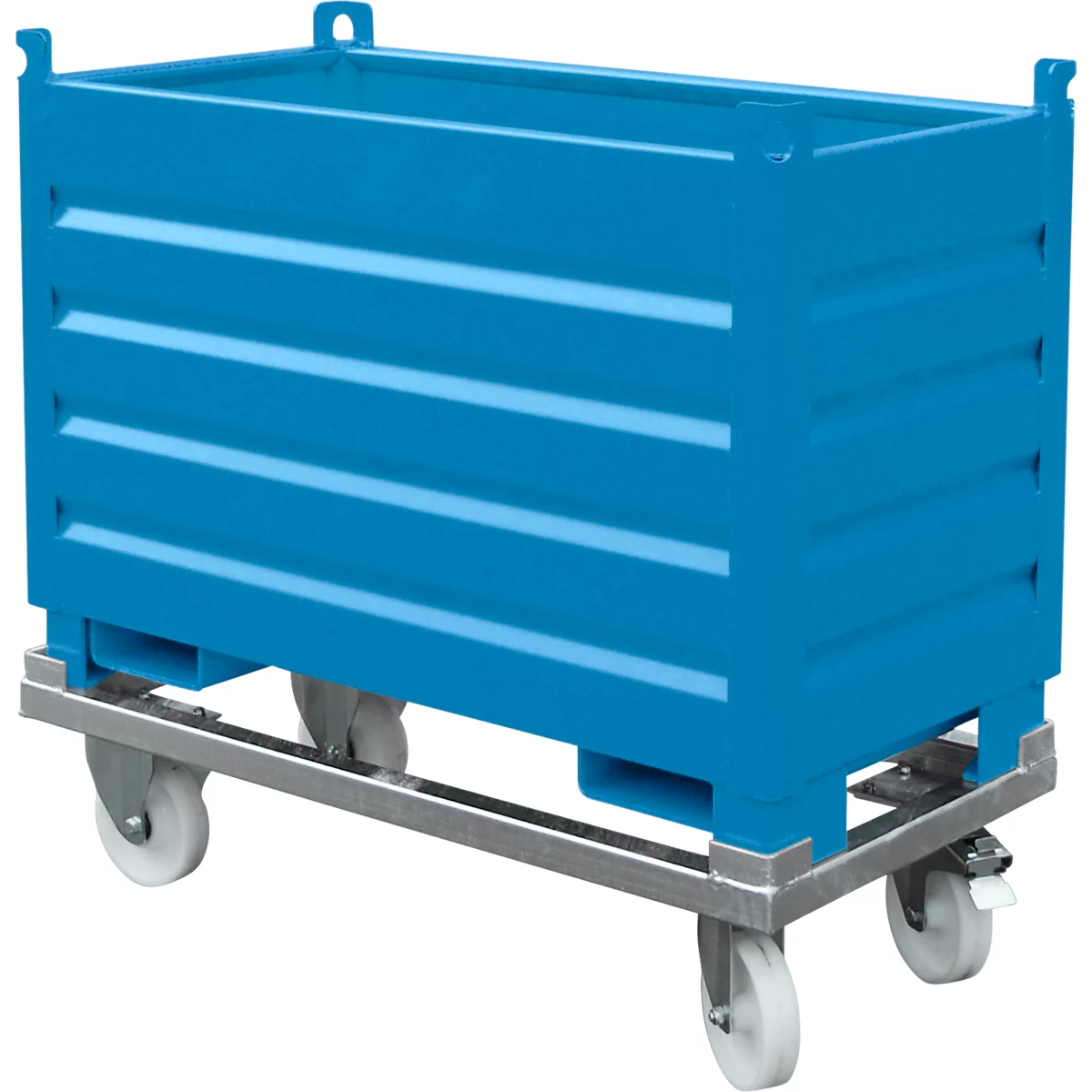 Système de collecte Bauer SBS 500, L 600 x l 1200 x H 850 mm, empilable jusqu'à 3 fois, peint, avec chariot de transport, bleu clair RAL 5012