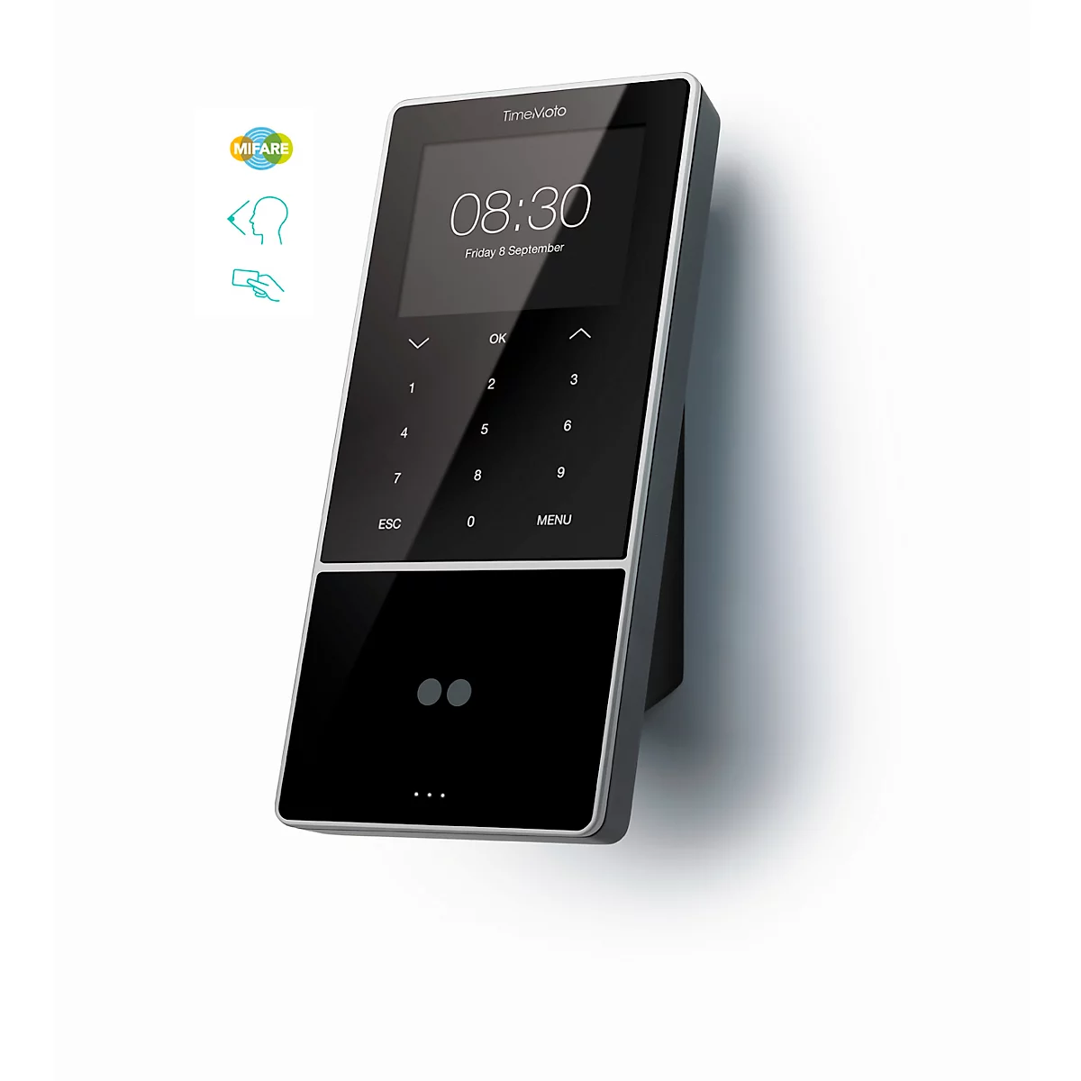Système de pointage TimeMoto TM-838 SC MIFARE, solution complète, jusqu'à 2000 utilisateurs, ID par RFID/MIFARE/PIN/Face, USB/LAN/WLAN, 5 cartes RFID