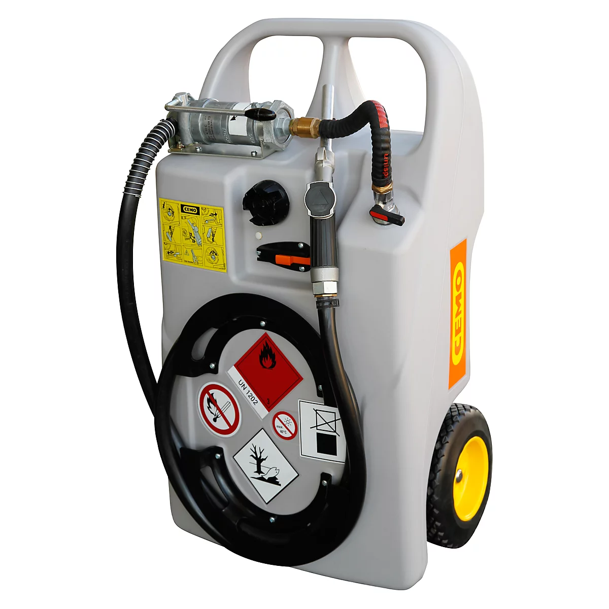 Système de réservoir de diesel mobile sur chariot, 60 L, pompe manuelle, boyau 3 m