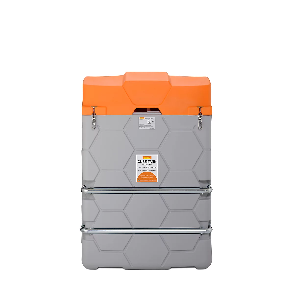 Système de réservoir de lubrifiant CEMO CUBE Outdoor Premium, pompe électrique 230 V, tuyau de 15 m, couvercle à charnière, volume de 1000 l