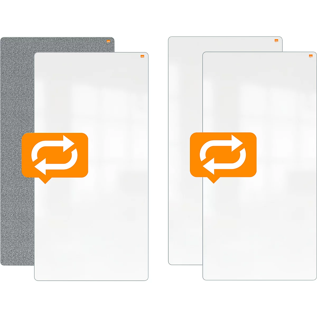 Système de tableau blanc et de tableau de notes mobile Nobo Move &amp; Meet, 2 tableaux blancs, 2 tableaux de notes, 900 x 1800 mm, magnétique, mobile