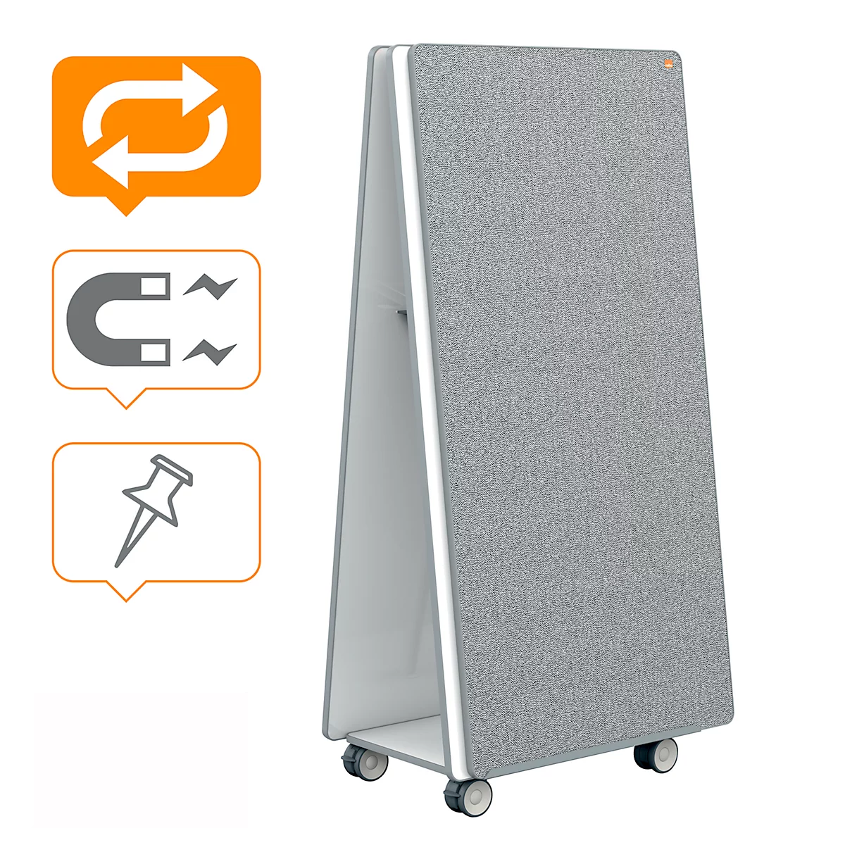 Système de tableau blanc et de tableau de notes mobile Nobo Move &amp; Meet, 2 tableaux blancs, 2 tableaux de notes, 900 x 1800 mm, magnétique, mobile
