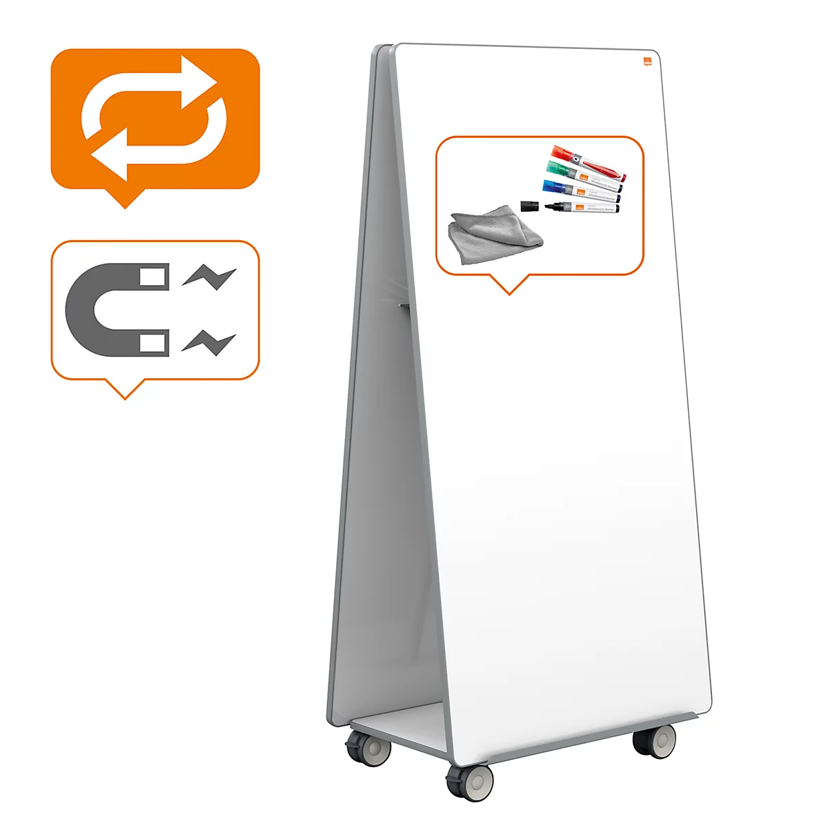 Système de tableau blanc mobile Nobo Move &amp; Meet, tableau blanc double face, 900 x 1800 mm, magnétique, mobile