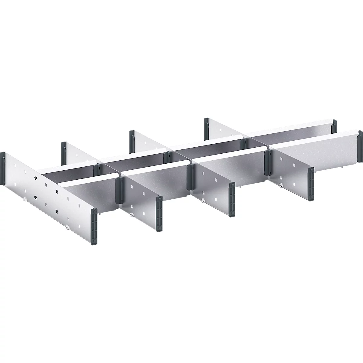 Construcción metálica con puntales plateados en ángulo recto y extremos negros. Se pueden ver agujeros.