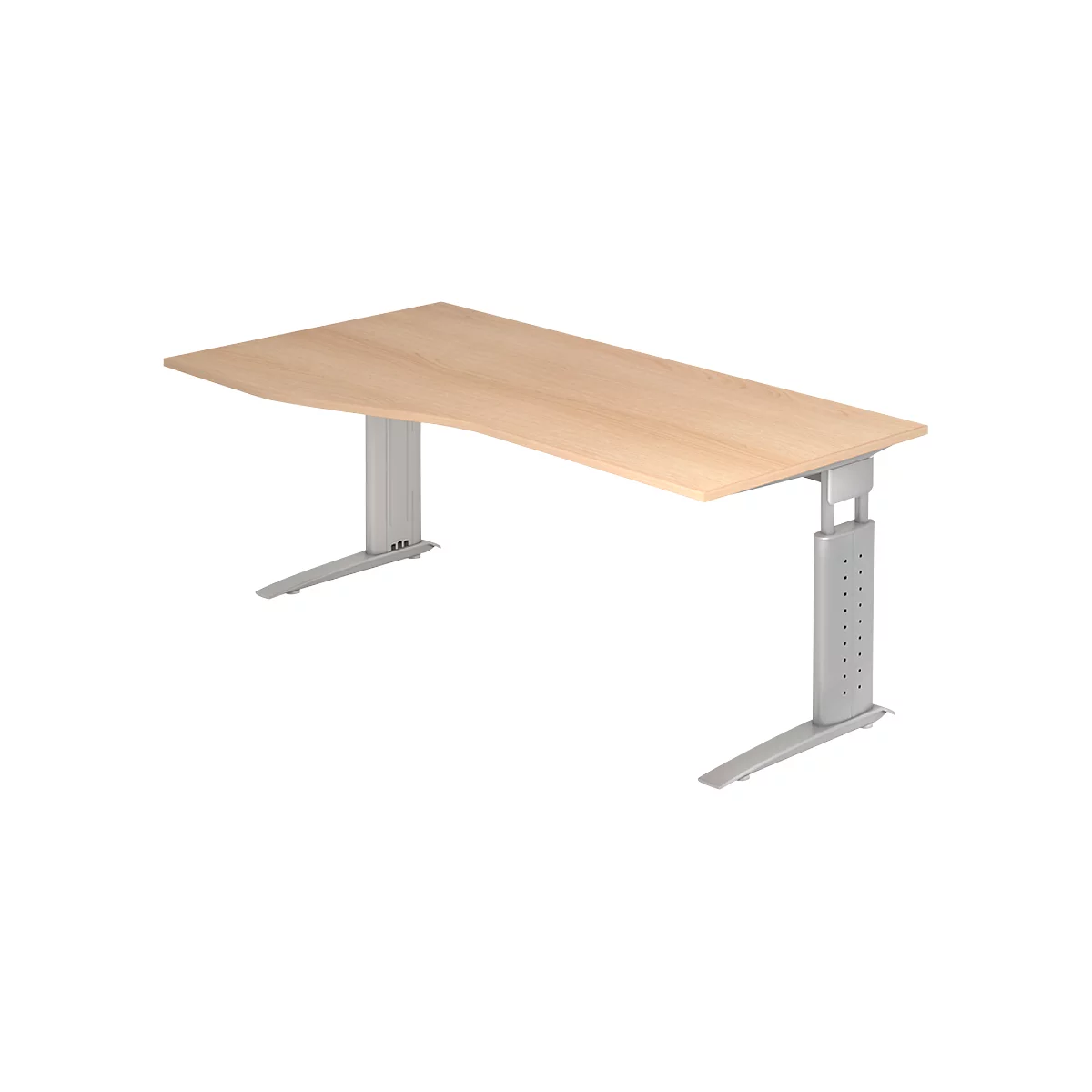 Table asymétrique TARVIS, l. 1800 x P 800/1000 x H 680 - 860 mm, armature argentée, coloris chêne