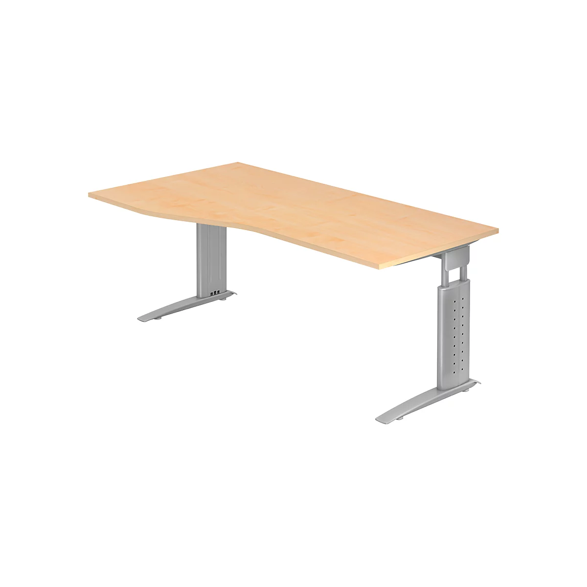 Table asymétrique TARVIS, l. 1800 x P 800/1000 x H 680 - 860 mm, armature argentée, coloris érable