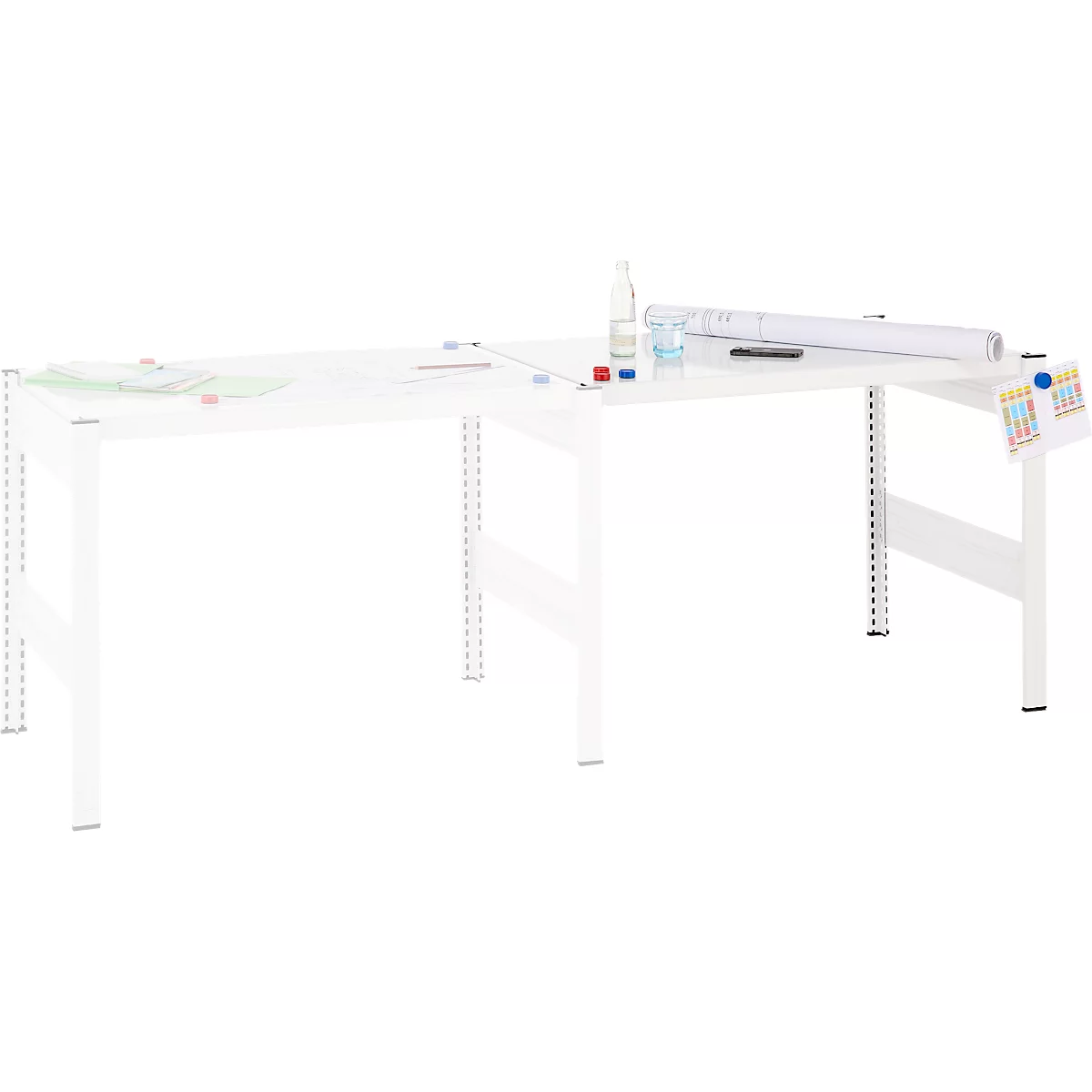 Table créative ORDO Professional, table d'extension, multifonctionnelle, surface d'écriture amovible, mobile, L 1010 x P 635 x H 825 mm, acier, blanc trafic RAL 9016