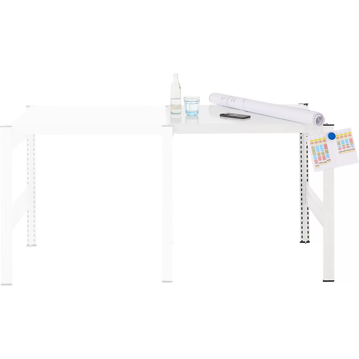 Table créative ORDO Professional, table d'extension, multifonctionnelle, surface d'écriture amovible, mobile, L 760 x P 635 x H 825 mm, acier, blanc trafic RAL 9016
