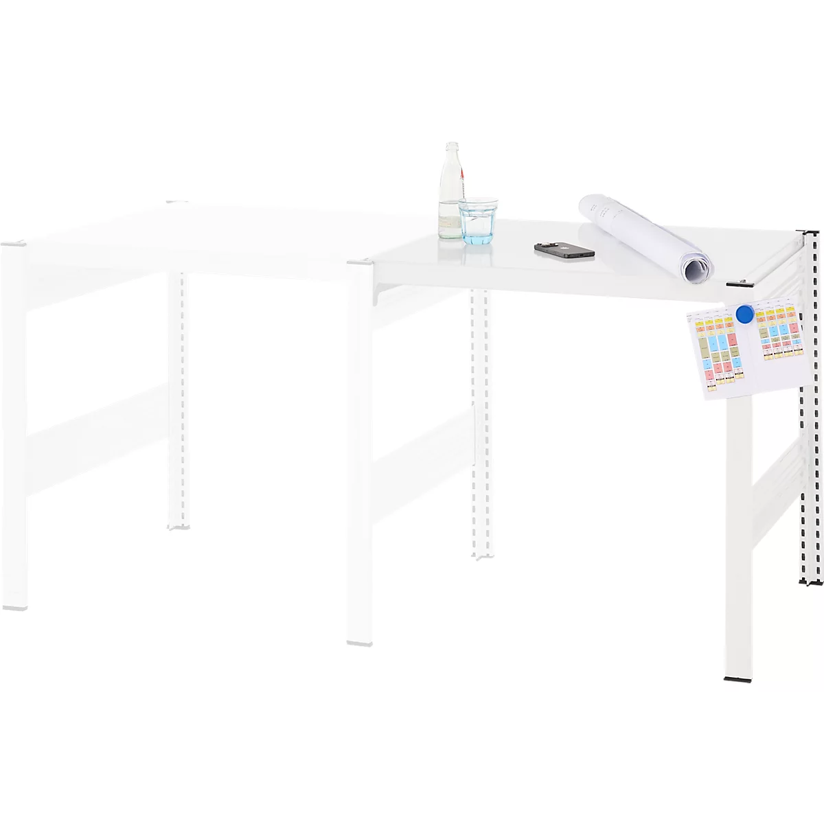 Table créative ORDO Professional, table d'extension, multifonctionnelle, surface d'écriture amovible, mobile, L 760 x P 635 x H 825 mm, acier, blanc trafic RAL 9016