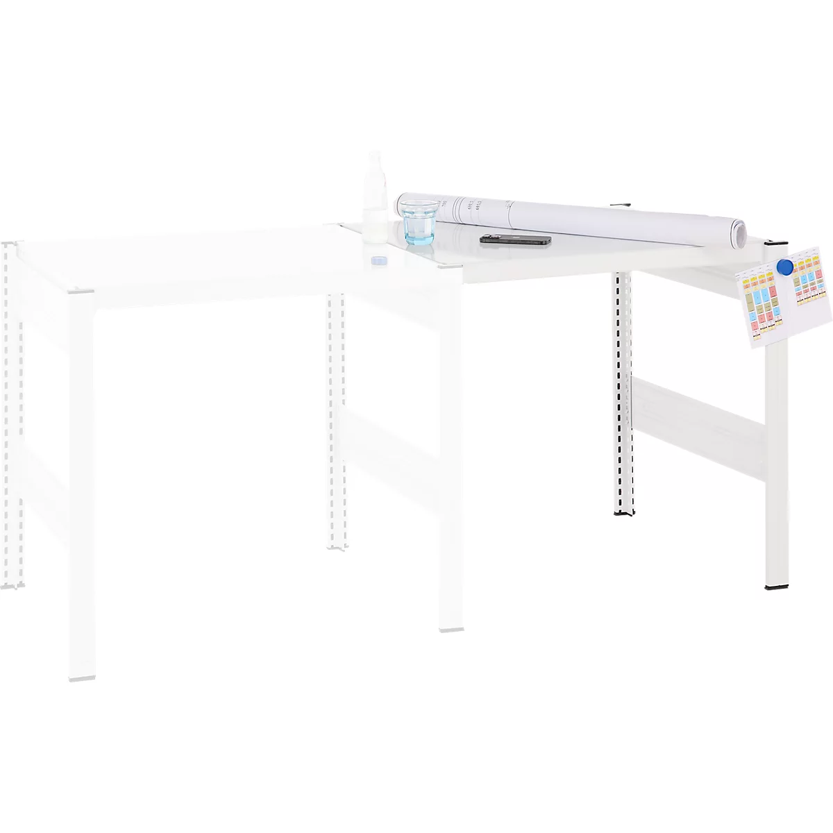 Table créative ORDO Professional, table d'extension, multifonctionnelle, surface d'écriture amovible, mobile, L 760 x P 635 x H 825 mm, acier, blanc trafic RAL 9016