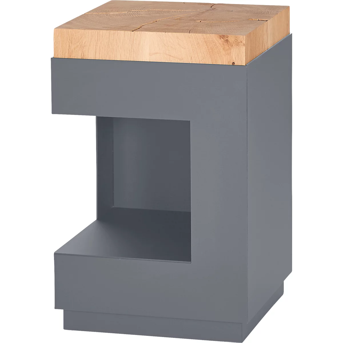 Table d'appoint, carrée, pied colonne avec vide-poches &amp; patins en feutre, jusqu'à 30 kg, L 350 x P 350 x H 540 mm, bois de cerf-chêne/acrylique, gris mat