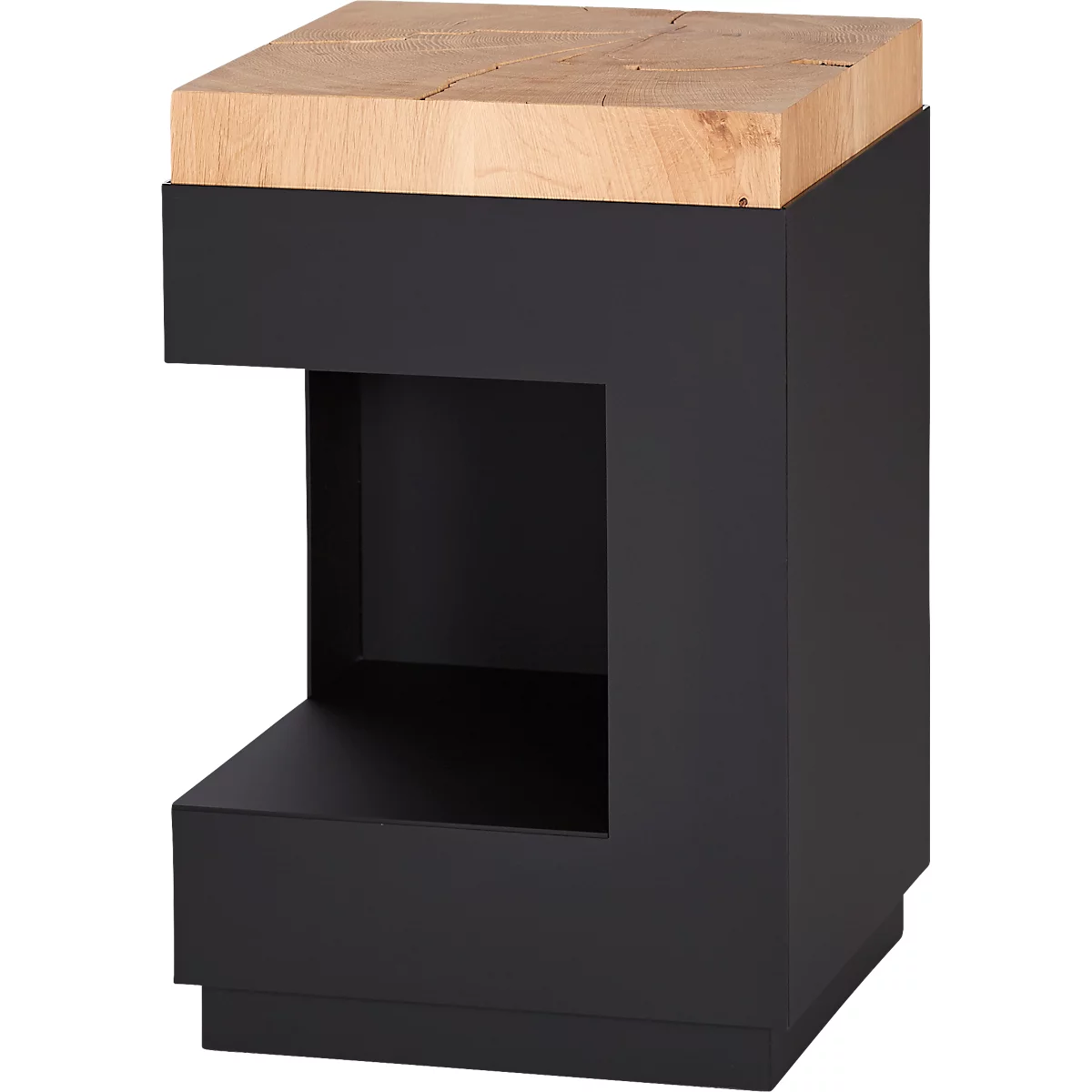 Table d'appoint, carrée, pied colonne avec vide-poches &amp; patins en feutre, jusqu'à 30 kg, L 350 x P 350 x H 540 mm, bois de cerf-chêne/acrylique, noir mat