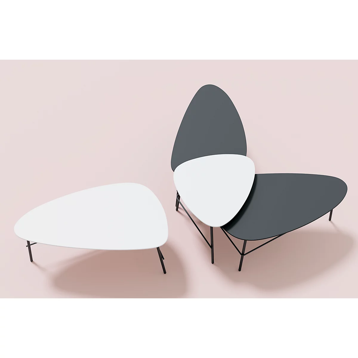 Table d'appoint Paperflow Lazy, forme trapézoïdale, MDF plaqué, cadre en acier, L 930 x P 500 x H 400 mm, noir/noir