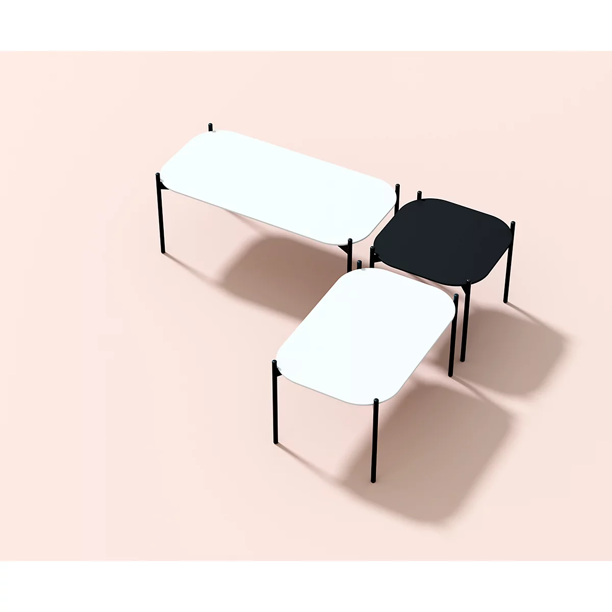 Table d'appoint Paperflow Meet, rectangle, MDF plaqué, cadre en acier, L 750 x P 500 x H 400 mm, blanc/noir