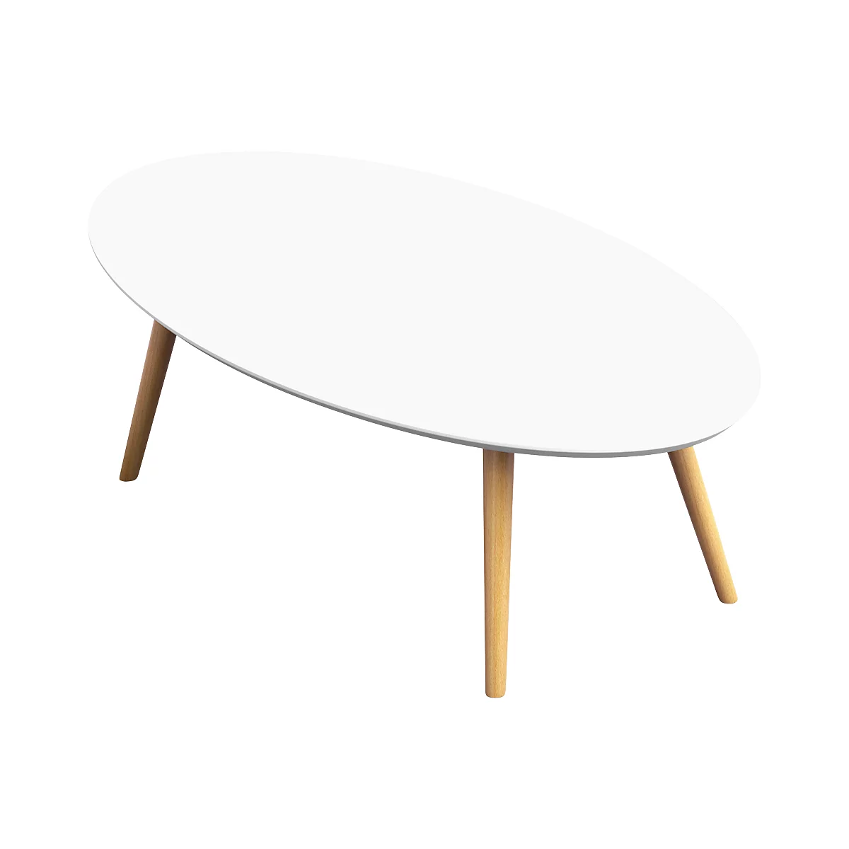 Table d'appoint SCANDI, ovale, 4 pieds, cadre en bois massif, L 850 x P 500 x H 350 mm, blanc / hêtre