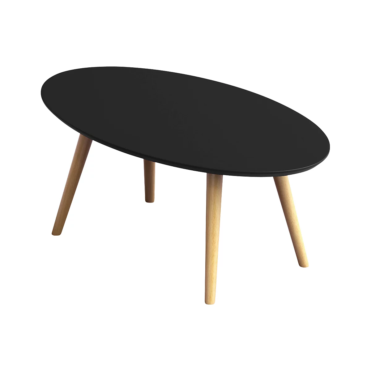 Table d'appoint SCANDI, ovale, cadre à 4 pieds en bois massif, L 850 x P 500 x H 350 mm, noir/hêtre